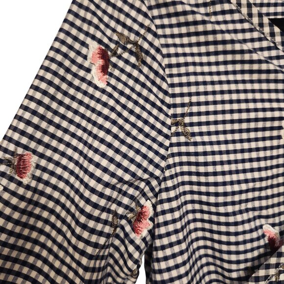 The Edit by Seventeen Navy White Gingham Floral Embroidered Romper Size Medium - Picture 5 of 9